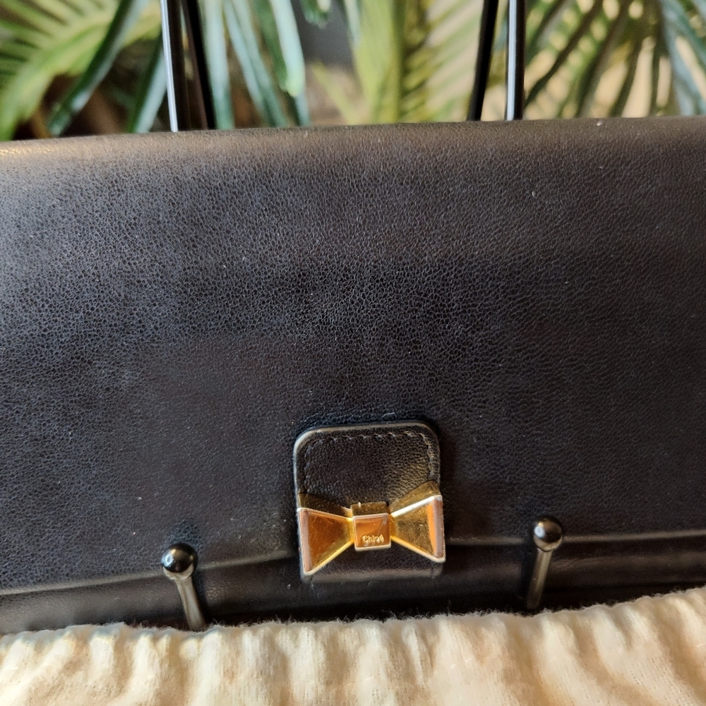 Chloe long leather wallet with gold bow..